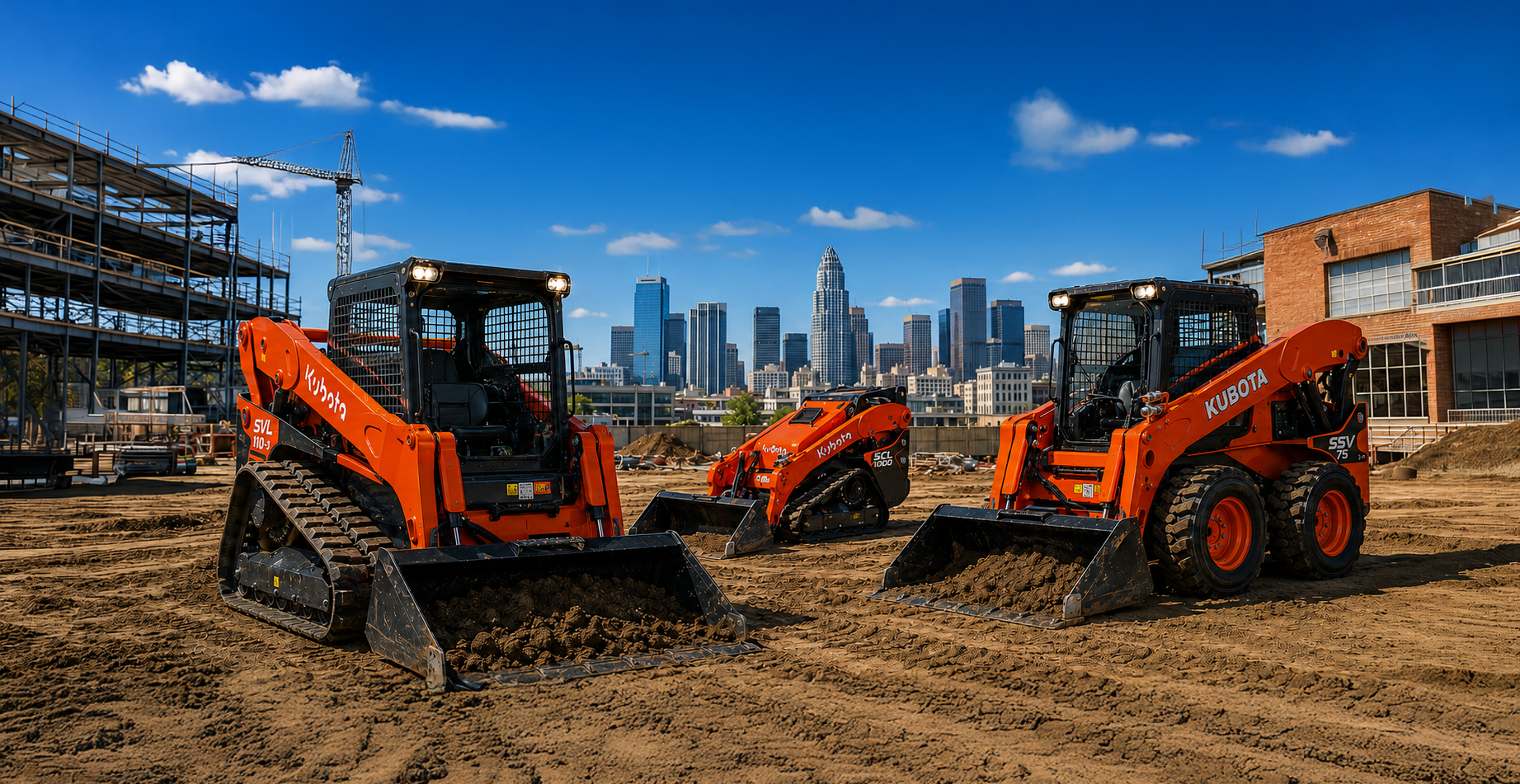 Kubota track loader and skid steer working on a city construction site